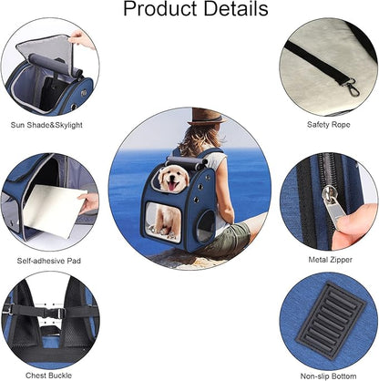 Expandable Pet Carrier Backpack for Cats, Dogs and Small Animals, Portable Pet Travel Carrier, Super Ventilated Design, Airline Approved, Ideal for Traveling/Hiking/Camping, Blue