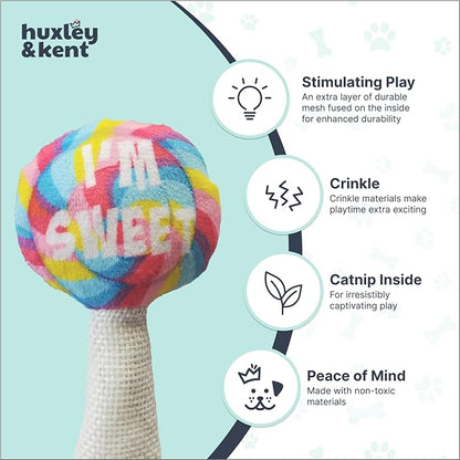 Huxley & Kent Plush Cat Toy - Interactive Catnip Toy for Cats & Kittens - Soft with Crinkle & Catnip - Fun Indoor Play - I'm Sweet Lollipop
