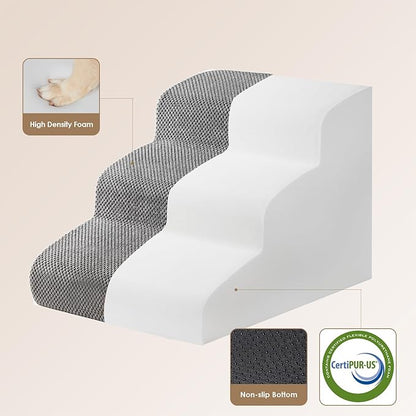 EHEYCIGA Curved Dog Stairs Ramp for Small Dogs 15.7" H, 3-Step Dog Steps for Couch Sofa and Chair, Pet Stairs for Cats, Non-Slip Balanced Pet Steps Indoor, Grey