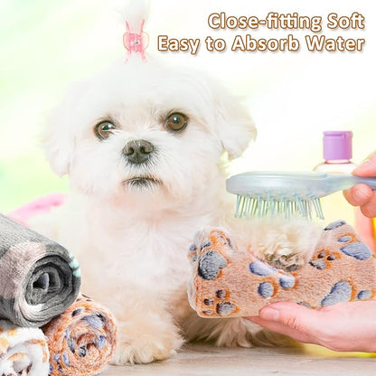 Tegeme 12 Pieces Pet Blanket Soft Fleece Dog Fluffy Doggie Warm Felt Throw Spring Cute Paw Print Puppy Kitten Sleep Mat Bed Covers for Cat(23 x 16 Inch,Dark Gray, White, Camel)