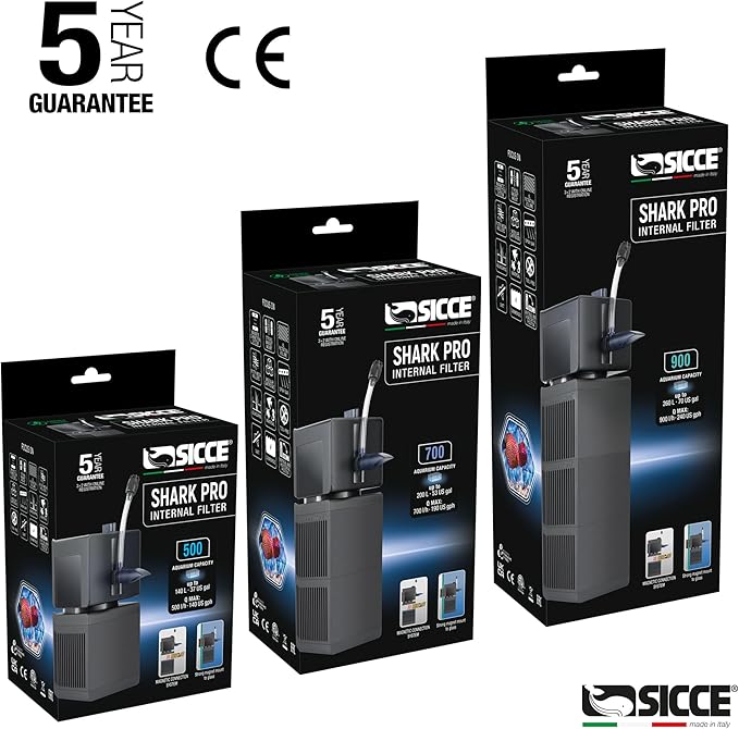 Sicce Shark PRO 500 Internal Aquarium Filter 140 GPH Submersible | Up to 37 Gallons | in-Tank Freshwater and Saltwater Application with Single Removable Filter Cartridge | Fish Tank Turtle Terrarium