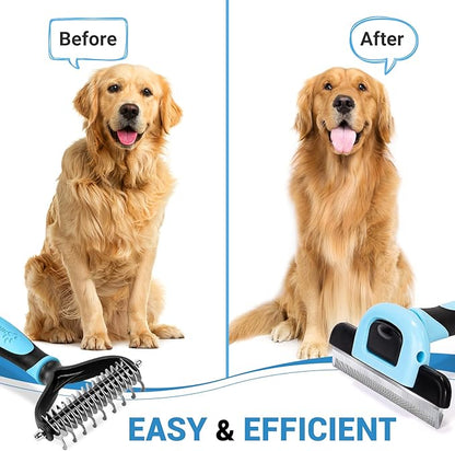 MIU COLOR Dog Brush Kit 2PCS, Deshedding Dog Brush & 2 Sided Undercoat Rake for Dogs & Cats, Long Medium Hair Deshedding Tool, Effective Dog Brush Set Removing Knots, Mats, Tangles, Extra Wide