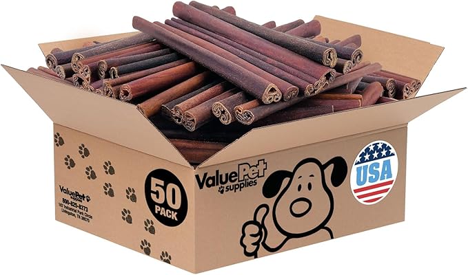 ValueBull USA Collagen Sticks for Dogs, 12 Inch Jumbo Chews, Natural Long-Lasting Dog Treats, 50 Count Bulk Pack - Promotes Joint, Skin & Coat Health with Glucosamine and Chondroitin