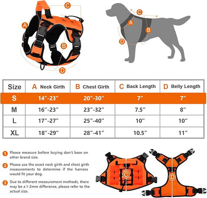 WINGOIN Orange Dog Tactical Harness for Small Dogs No Pull Adjustable Reflective K9 Military Dog Service Dog Harnesses with Handle, Metal Buckles for Dachshund, Boston Terrier, Beagle(S)