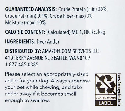 Amazon Brand - Wag Dog Deer Antler Chew, Naturally Shed, Whole, Large 8-9.5 inches (Best for Dogs 30-45 lbs), 3.20 Ounce (Pack of 4)