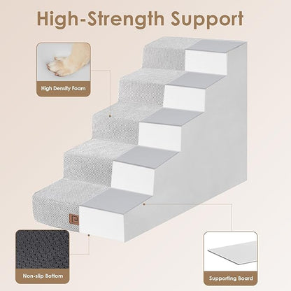 EHEYCIGA Dog Stairs for Small Dog 22.5”H, 5-Step Slope Dog Stairs for High Beds, Pet Steps with Non-Slip Bottom, Low Ramp and Larger Step Area