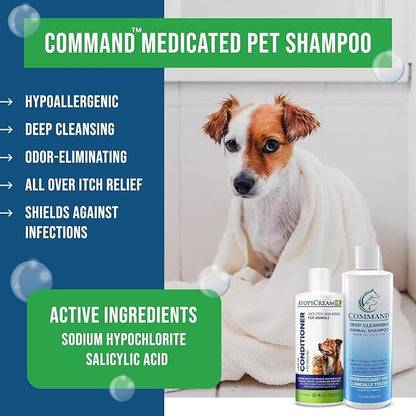 Itchy Dog Bundle, 12 oz Command Medicated Pet Shampoo + 8 oz AtopiCream HC 1% Hydrocortisone Conditioner, Relief for Dogs with Allergies and Dry Skin