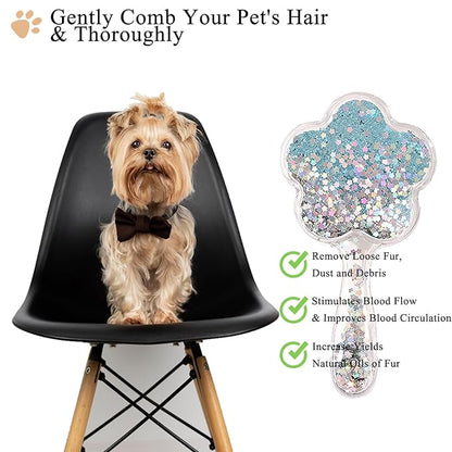 Soft Dog Brush for Small Dogs | Gentle Puppy Brush for Yorkies, Shih Tzus, Maltipoos & Maltese | Pet Hair Removal with Soft Bristles | Dog Brush for Shedding (Glitter Blue)