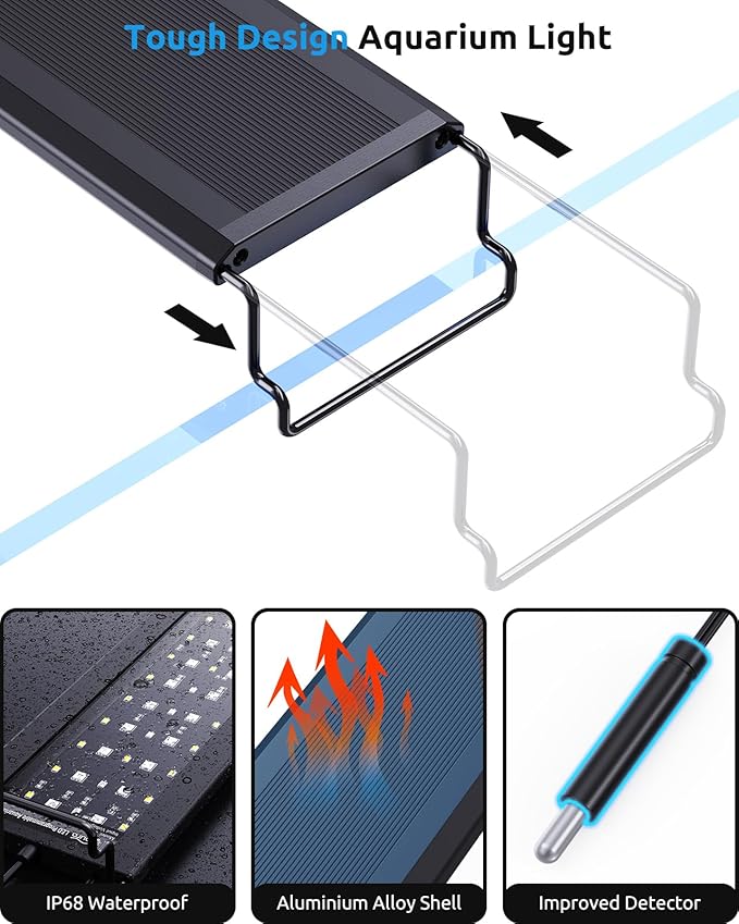 SEAOURA Aquarium Plant Light with Temperature Detector, 18-24in Full Spectrum Fish Tank Lights, 24/7 Programmable with Power Off Memory, WRGB Custom, 20 Level Dimmable for Freshwater Aquariums