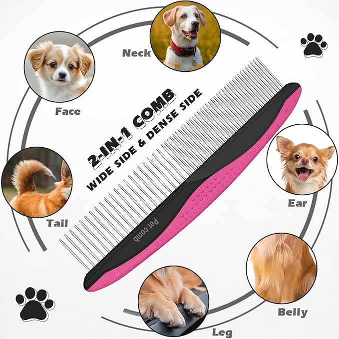 3PCS Dog Grooming Kit I Dog Brush for Shedding I Deshedding Dog Brush I Metal Dog Comb I Dog Bath Brush I Undercoat Rake for Dogs and Cats I Premium Pet Supplies (Pink Black)