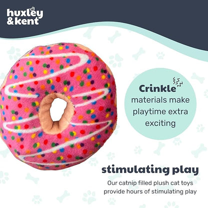 Huxley & Kent Plush Cat Toy - Interactive Catnip Toy for Cats & Kittens - Soft with Crinkle & Catnip - Fun Indoor Play - Strawberry Donut