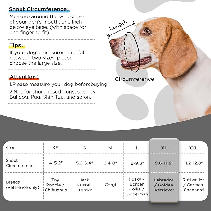 Dog Muzzle,Soft Mesh Muzzle for Small Medium Large Dogs to Prevent Biting,Pets Muzzle for Chihuahua Poodle Husky Labrador Retriever, Breathable Drinkable Adjustable for Chewing Grooming(XL)