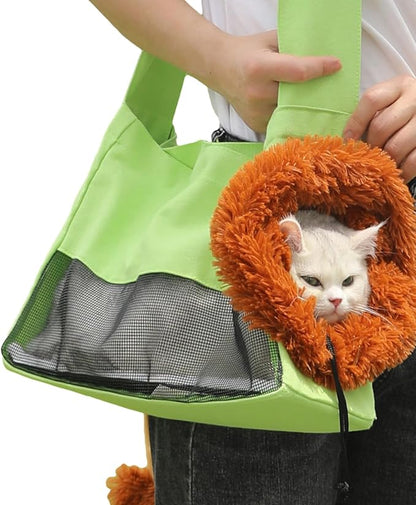 Dog Carrier Sling Lion-Shaped Pet Canvas Bag Cat Shoulder Bag Pet Body Holder for Daily Use Walking Travel Outdoor, Light Green S