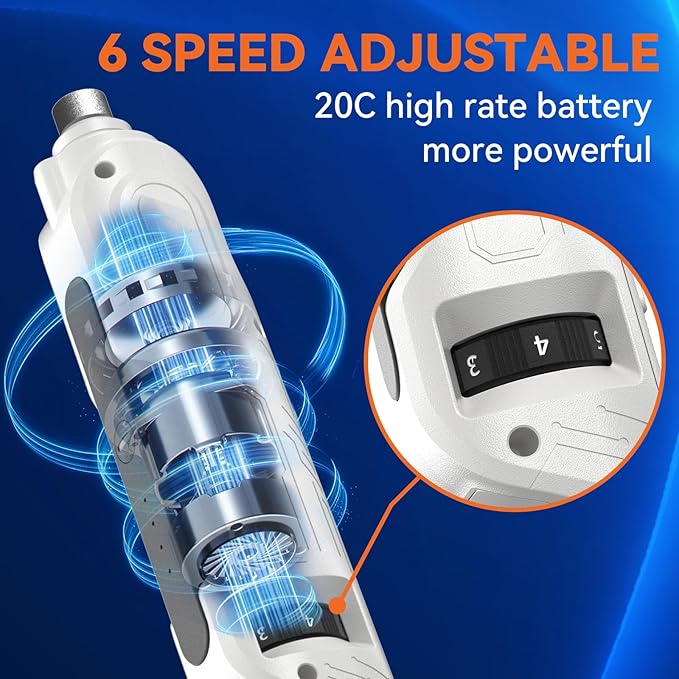 Dog Nail Grinder, 6-Speed Dog Nail Trimmer with 2 LED Lights, Pet Nail Grinder Quiet for Large Medium Small Puppy Dogs/Cats,Rechargeable Electric Dog Nail File with Dust Cap - White