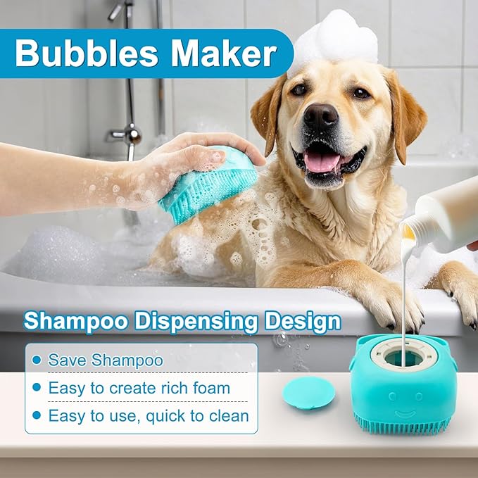 Enmaipet 4-in-1 Dog Grooming Brush,Dog Bath Brush Set,Adjustable Handle Shampoo Brush & Scrubber, Dog Grooming Gloves for Short & Long Haired Dogs & Cats