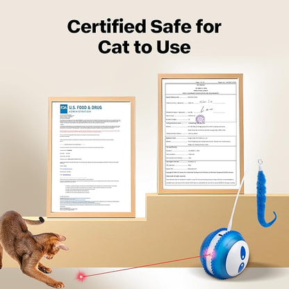 Pet Prime Interactive Cat Toy Motion Activated Cat Laser Toy Automatic Self Moving Ball with Bird Chirping,Rechargeable Exercise Stimulation Toys for Bored Blue