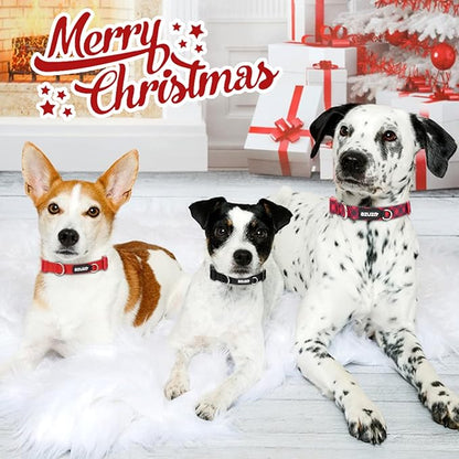 azuza 3 Pack Christmas Nylon Dog Collars Buffalo Check Durable and Comfortable Dog Collars with ID Tag Ring Adjustable for Small Dogs, S (11-16inch)