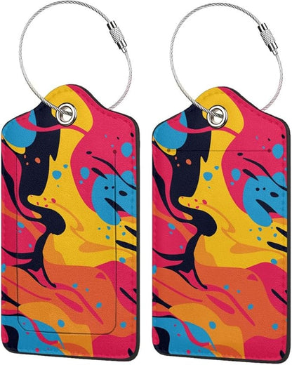 2 Pcs Art Colorful Graffiti Luggage Tag for Suitcase, Identifiers Privacy Cover ID Label with Steel Loop, Cute Style Pop Art Background Tags Birthday Gifts for Men Women Outdoor Travel