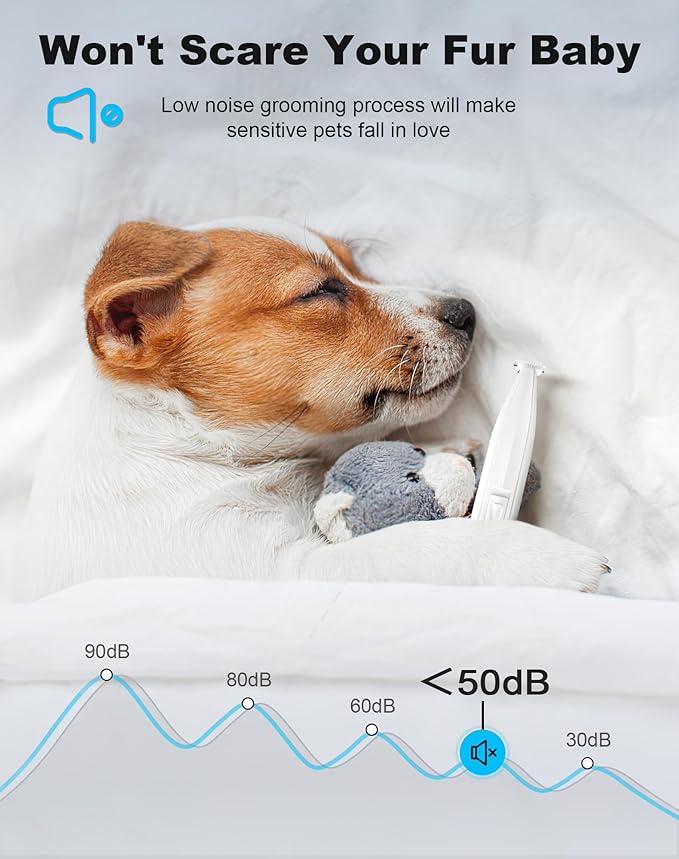 Dog Paw Trimmer for Grooming, Cordless Rechargeable Dog Clippers with Widened Blade, Low Noise Electric Cat Precision Shaver for Small Pet's Hair Around Eyes, Faces, Ears, Paws, Rump(White)