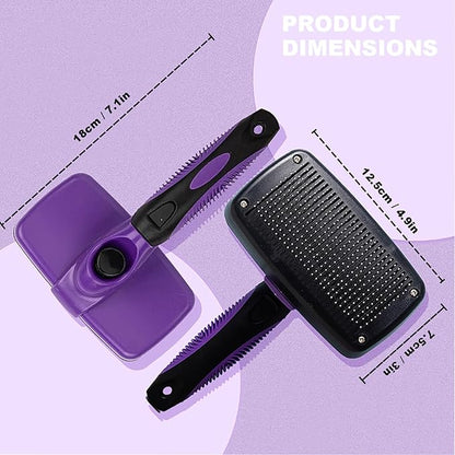 YINGFAN Slicker Brush for Dogs, Self Cleaning Dog Brush for Shedding, Dog Hair Brush for Long Haired Dogs, 7.1 Inch (Purple)