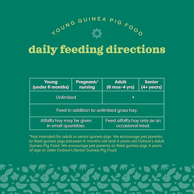 Oxbow Essentials Guinea Pig Food, Young, Made Alfalfa Hay for Guinea Pig, Pet Food Pellets with Vitamin C, Small Animal Pet Products, Made in USA, High Fiber, 10 lb. Bag