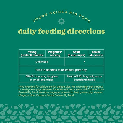 Oxbow Essentials Guinea Pig Food, Young, Made Alfalfa Hay for Guinea Pig, Pet Food Pellets with Vitamin C, Small Animal Pet Products, Made in USA, High Fiber, 10 lb. Bag