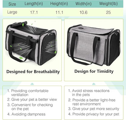 YUDODO 25 lbs Lightproof Pet Carriers Airline Approved Dog Cat Travel Soft Sided Carrier Reflective Mesh Safe Pet Cat Carrier Foldable Portable Small Animal Rabbit Puppy Cat Carrier Grey