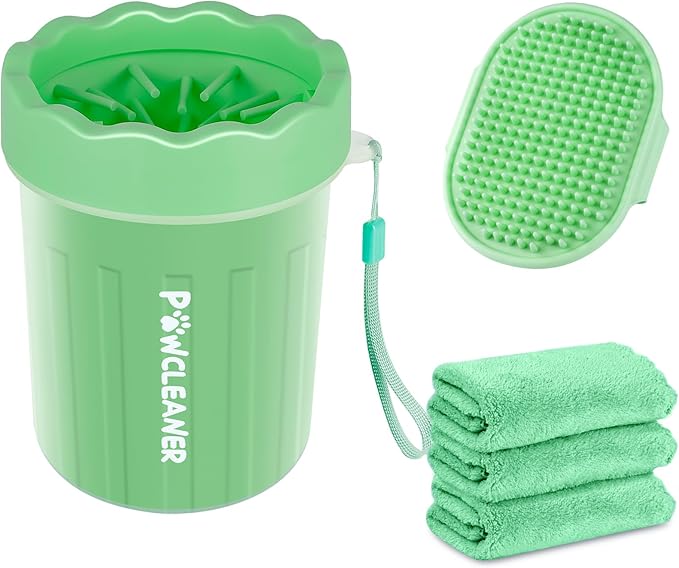 Dog Paw Cleaner for Dogs, (with 3Pcs Absorbent Towels & Adjustable Bath Brush) Dog Paw Washer, Pet Foot Cleaner (Light Green, Small)