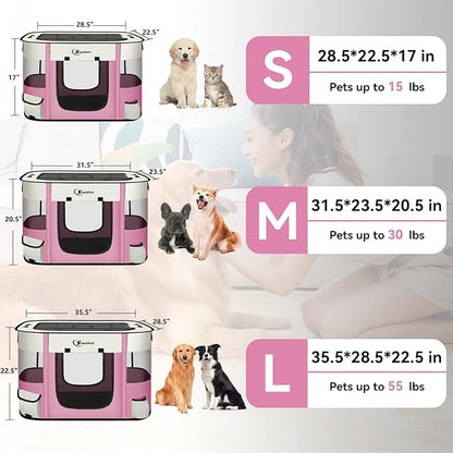 Dog Cat Playpen28/31/35in, Pet Puppy Portable Playpens for Outdoor Travel Crate, Indoor After Surgery Use, Foldable Dog Kennel Tent for Rabbit or Small Animals and Tent Stakes (Pink, Small)