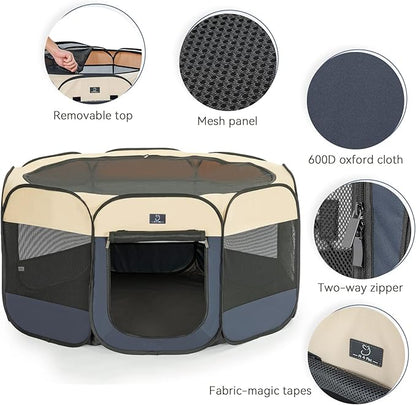A4Pet Portable Dog Playpen for Small Dogs, 27" Foldable Small Pet Playpen for Puppy/Cat/Rabbit/Chick, Indoor Cat Playpen with Removable Zipper & Mesh Panel(11_ _ 7.5_)