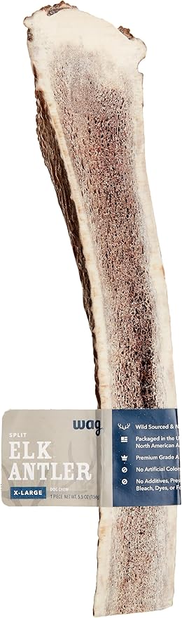 Amazon Brand  Wag Split Elk Antler, Naturally Shed, X-Large (Best for Dogs over 45 lbs)