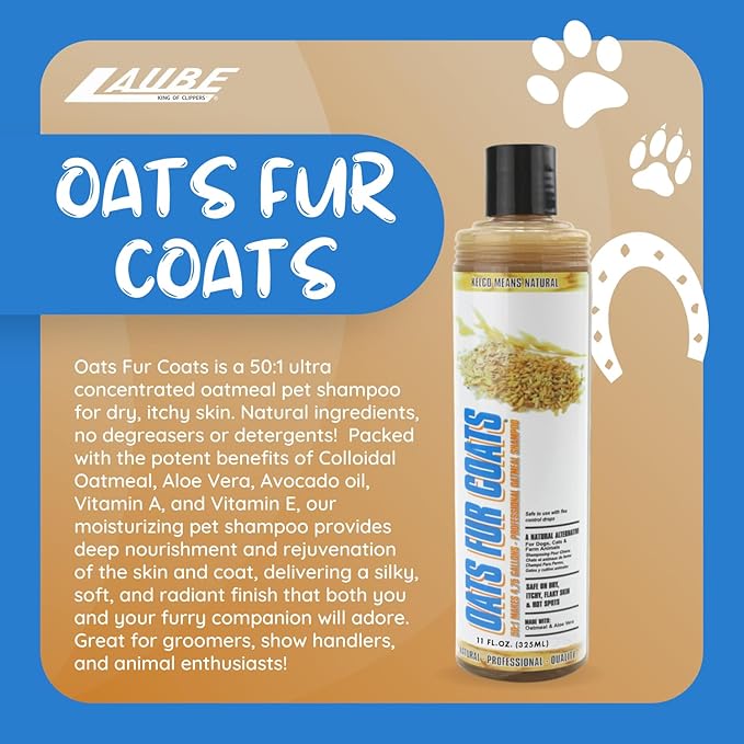 Kelco by Laube Deep Cleaning Pet Shampoo - Oats Fur Coats Oatmeal Shampoo for Itchy Dry Skin - Natural, Hypoallergenic, Biodegradable Formula for Dogs, Cats, and Pets (50:1 Concentrated, 11 fl oz)