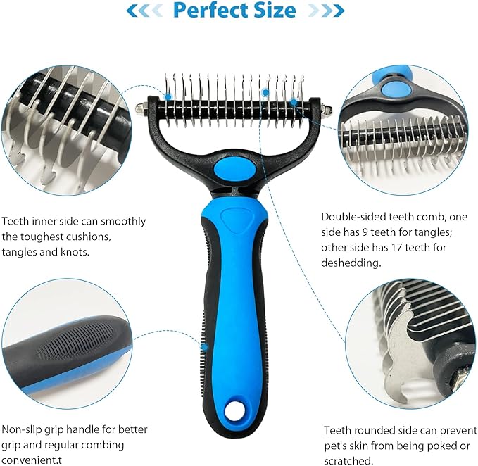 Shudyear Dog Grooming Brush and Metal Comb, Pet Grooming Brush, Cat Brush Deshedder Brush Dogs Shedding Tool for Long matted Haired Pets