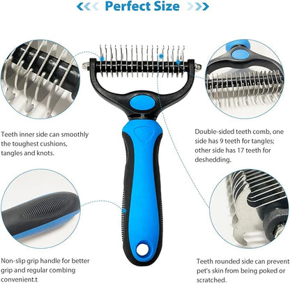 Shudyear Dog Grooming Brush and Metal Comb, Pet Grooming Brush, Cat Brush Deshedder Brush Dogs Shedding Tool for Long matted Haired Pets