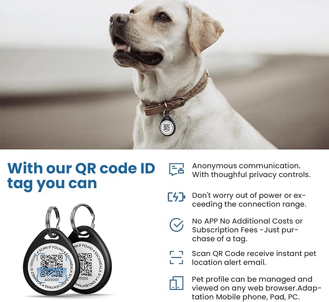 3 Pack Dog Tags Personalized, QR Code Pet ID Tags for Dog Collar, Online Profile, Scan Location Alerts, Black