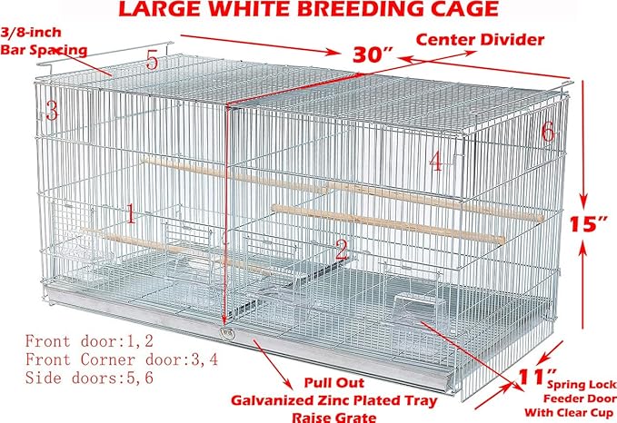 LOT of Large White Stackable Breeder Bird Flight Cage with Removable Center Divider and Breeding Nest Box Doors (White, 30"x11"x15"H Lot of 4)