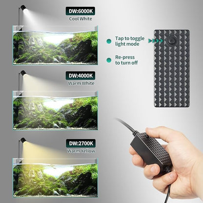 UPETTOOLS Clip On Aquarium Light, Fish Tank Spotlight with 3 Light Colors ，Adjustable Light Head, for Small Medium Planted Freshwater Tank