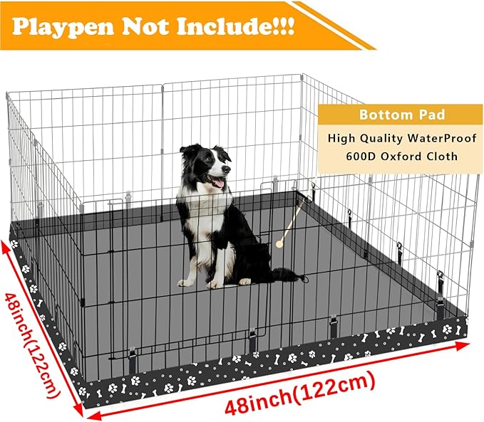 Dog Playpen Square Bottom Pad Fits for 48 Inch 8 Panels Metal Exercise Pet Playpen, Dog Crate Pad Puppy Playpen Pad, Elastic Buckles Connections.(Note: Playpen Not Included) -Black