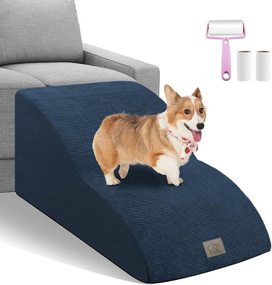 Mestuel 2-Tiers Extended Dog Stairs Steps for Couch Sofa, Dog Stairs for Small Dogs, Pet Stairs Ramp Ladder Friendly to Small Old Joint Injury Dogs Cats,Non-Slip & Washable,Blue