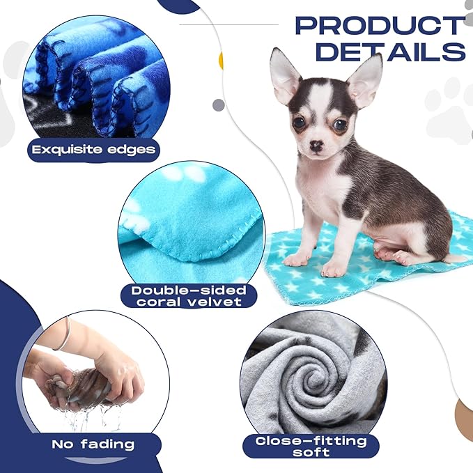 Chumia 28 Pieces Puppy Blanket Bulk Small Fleece Pet Blanket for Puppy Dogs Kitten Cats Pets Soft Warm Paw Print Sleep Mat Bed Covers, 28 Styles(15.75 x 23.63 Inch)