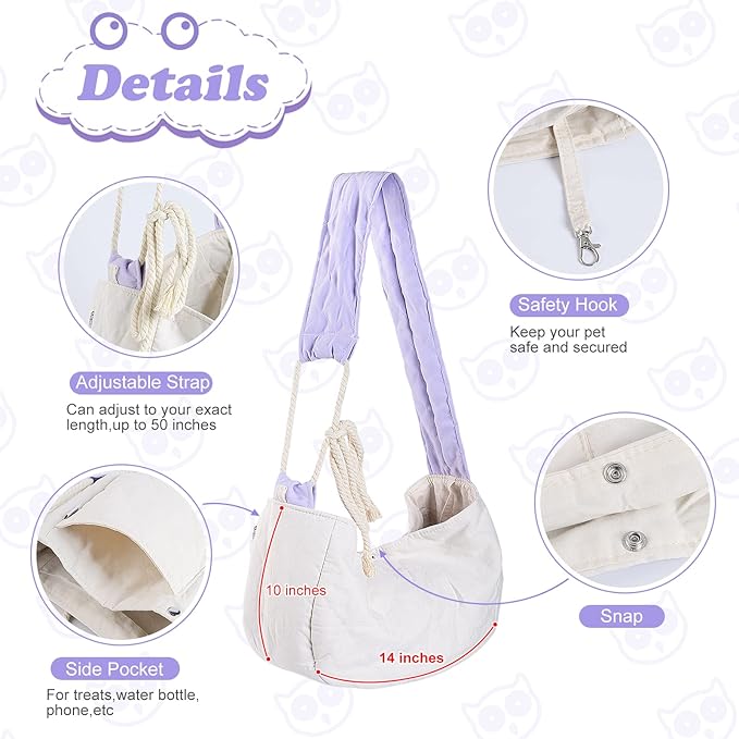 Cat Carrier Small Dog Sling Carriers Hands Free Soft Reversible Pet Travel Bag Cozy Pouch and Tote Bag for Pets, Cats, Small Dogs Puppy Backpack for Outdoor Travel(White)