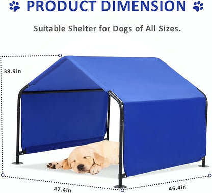 Dog Shade Shelter Outdoor Tent for Large Medium Dogs, 4'x4'x3' Outside Sun Rain Canopy Pet House for Cats Pigs Livestock with Waterproof Roof Ground Nailsï¼_lue