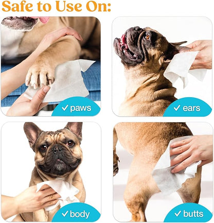 Bulk 4-Pack Travel Dog & Cat Pet Wipes for Small/Medium Pets Cleans Pet Paws Ears Fur Butt & Anal Gland No-Rinse Solution Gentle Deodorizing & Hypoallergenic - Unscented 120 ct