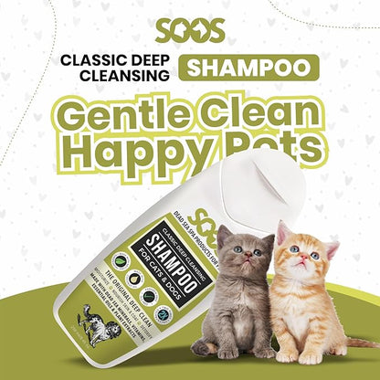Soos Pets Dog Shampoo for Cats and Pets Natural Dead Sea Classic Deep Cleansing Fast Absorbing Coat with Vitamins Minerals Essential Oils Natural Ingredients Antib-acterial - 1x Pet Shampoo (250ml)