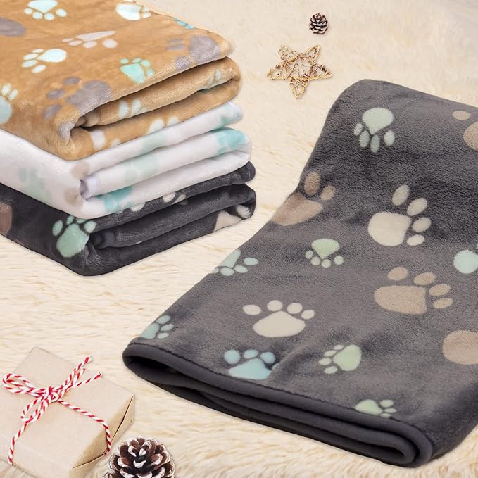 1 Pack 3 Blankets for Dogs Super Soft Fluffy Premium Fleece Pet Blanket Dogs Blankets for Dogs Flannel Throw for Dog Puppy Cat Paw Blanketï¼_rey/Brown/Whiteï¼23x16inch