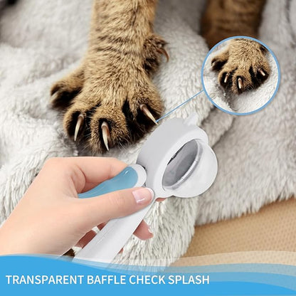 WishLotus Pet Nail Clippers, Anti-Slip and Splash Dogs Nail Clipper with Clear Baffle and Hide Nail File Cat Claw Clippers Grooming Tool Accessories for Small Animals Nail Trimming (Blue)