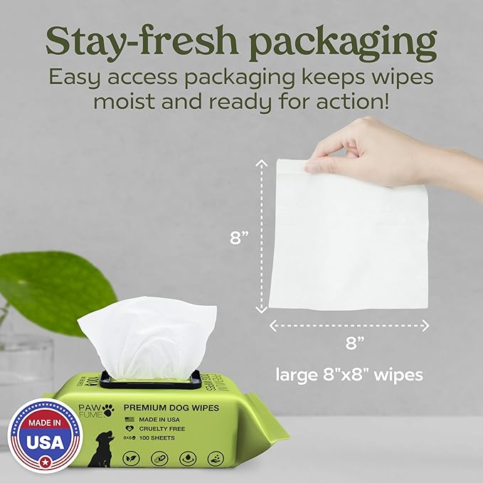 Pawfume Dog Wipes 100 Count, Pet Wipes  Hypoallergenic & Gentle Dog Wipes for Eyes, Face, Butt, and Paws  Cleaning & Deodorizing, Grooming Tear Stain Wipes for Puppy, Adult Dogs & Cats