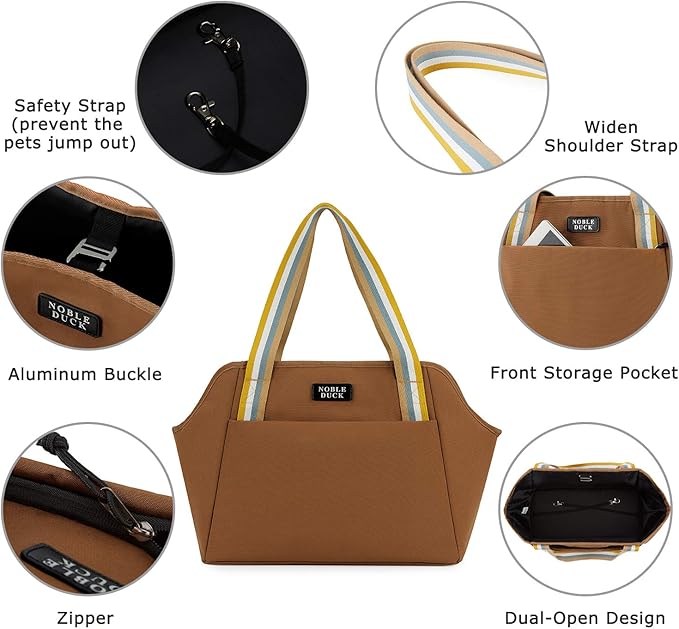 Small Dog Carrier Purse with Pockets, Portable Small Dog/Cat Soft-Sided Carrier with Adjustable Safety Tether, Versatile Pet Carrier Tote for Subway/Shopping/Hiking/Traveling (Khaki)