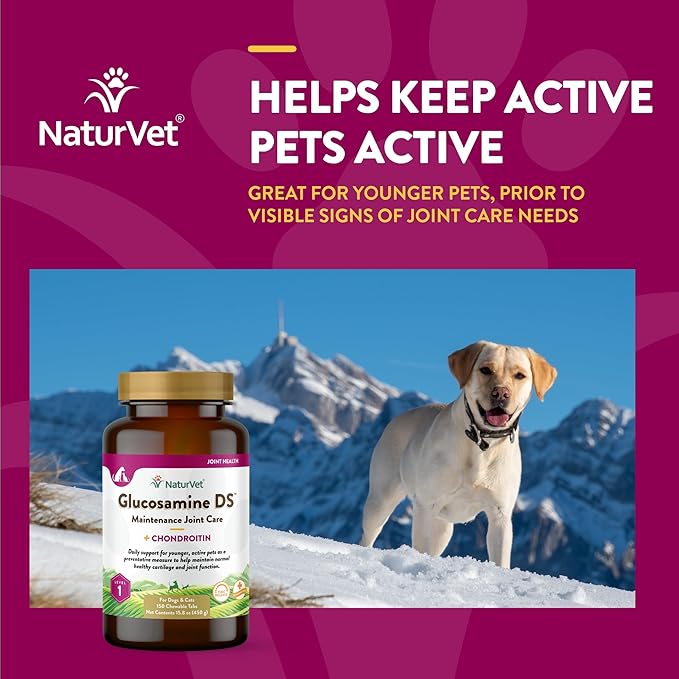 NaturVet Glucosamine DS Level 1 Maintenance Care Hip & Joint Support Pet Supplement for Dogs & Cats _lucosamine, Chondroitin, Antioxidants _upports Cartilage, Joint Function  150 Ct.