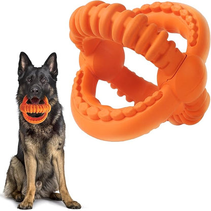 Fida Dog Chew Toys for Aggressive Chewers, 3-in-1 Indestructible Interactive Dog Toys, Unique Detachable Natural Rubber Dog Balls Tug &Fetch Toys for Large Dogs & Medium Dogs(Orange, L)